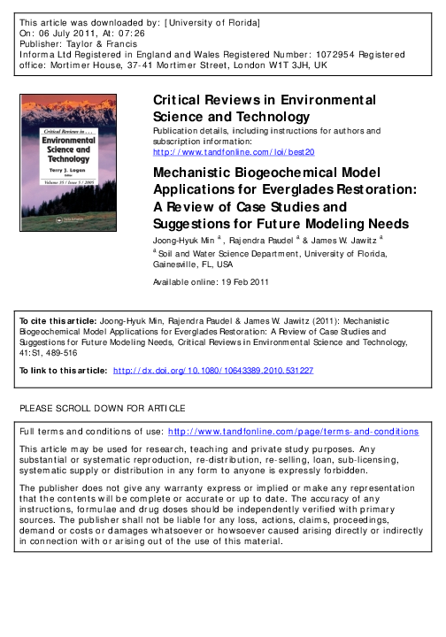 (PDF) Mechanistic Biogeochemical Model Applications for Everglades ...