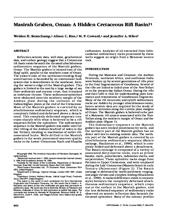 (PDF) Masirah Graben, Oman A Hidden Cretaceous Rift Basin? Weldon