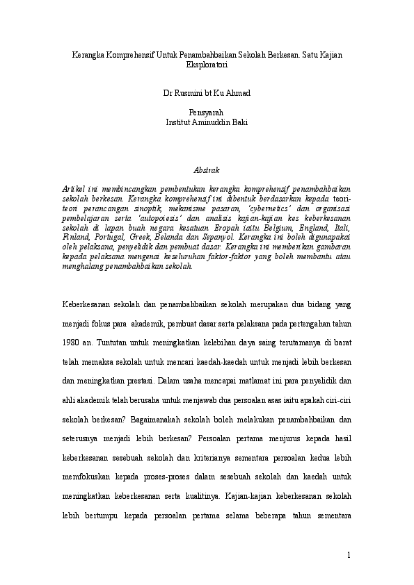Doc Kerangka Komprehensif Untuk Penambahbaikan Sekolah Berkesan Satu Kajian Eksploratori Rusmini Ku Ahmad Academia Edu