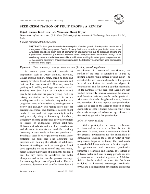 (PDF) 02.3 Seed germination of fruit crops A review HortFlora Research Spectrum Academia.edu
