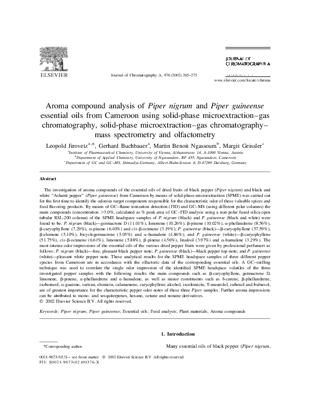 (PDF) Aroma compound analysis of Piper nigrum and Piper guineense ...
