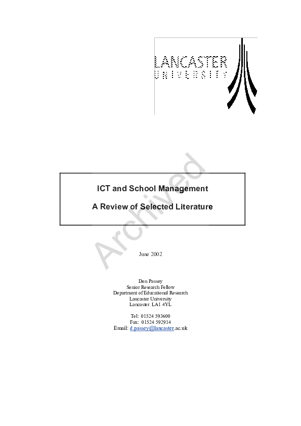 (PDF) ICT and School Management–A review of Selected Literature