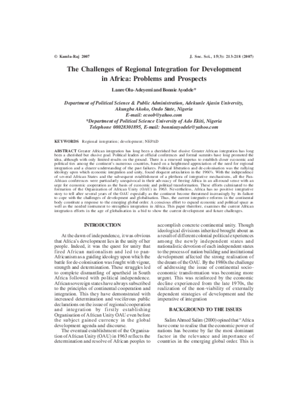 (PDF) The Challenges of Regional Integration for Development in Africa ...