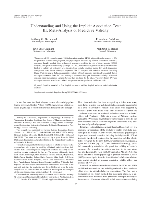 (PDF) Understanding and using the Implicit Association Test: III. Meta ...