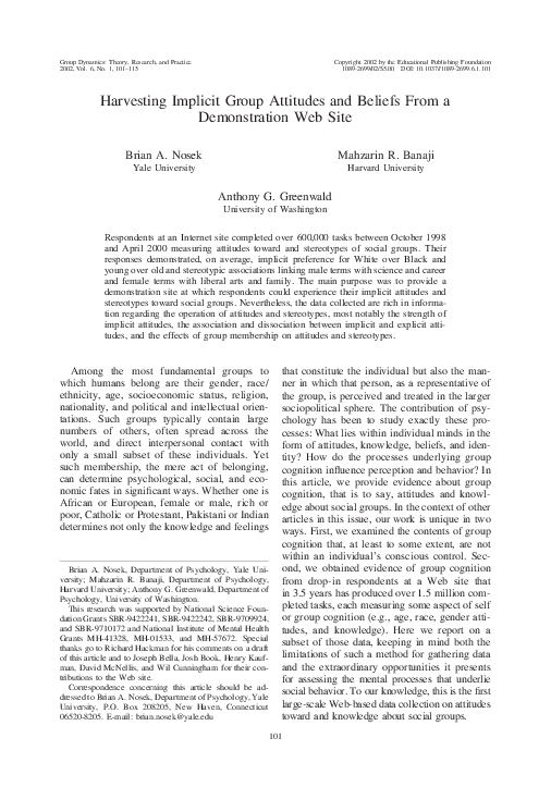 (PDF) Harvesting implicit group attitudes and beliefs from a ...