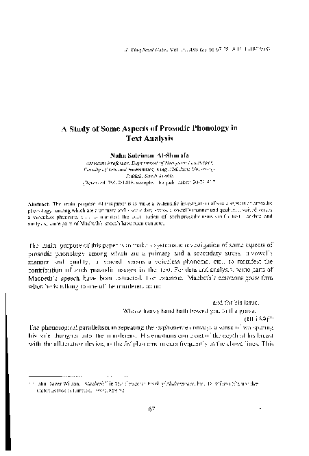 (PDF) Study of some aspects of prosodic phonology in text analysis