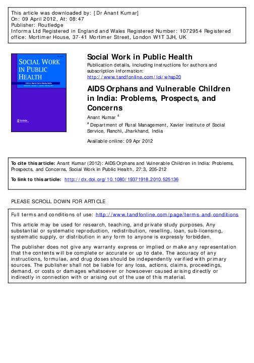 (PDF) AIDS Orphans and Vulnerable Children in India: Problems ...