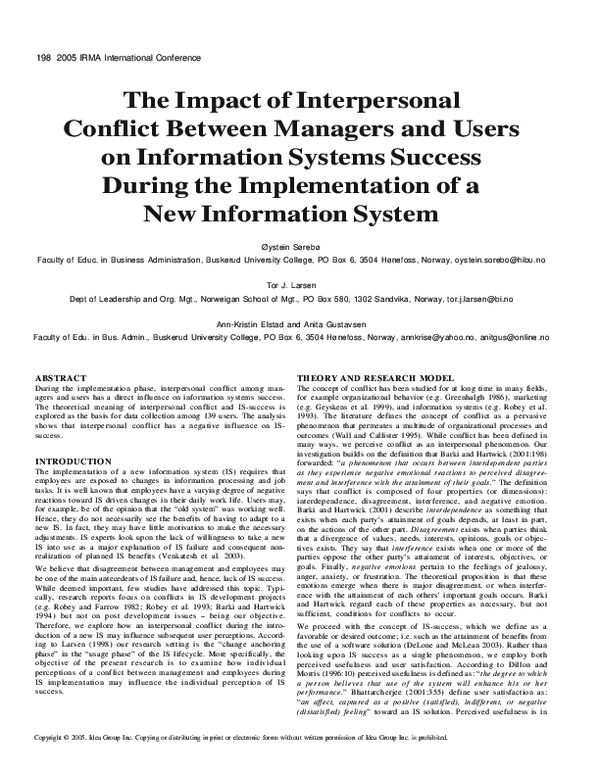 (PDF) The Impact of Interpersonal Conflict Between Managers and Users ...