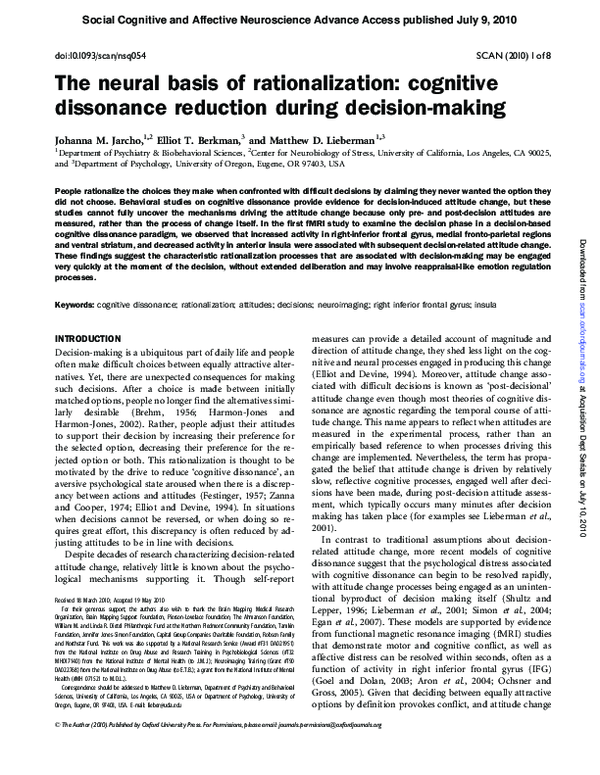 (PDF) The neural basis of rationalization: Cognitive dissonance ...