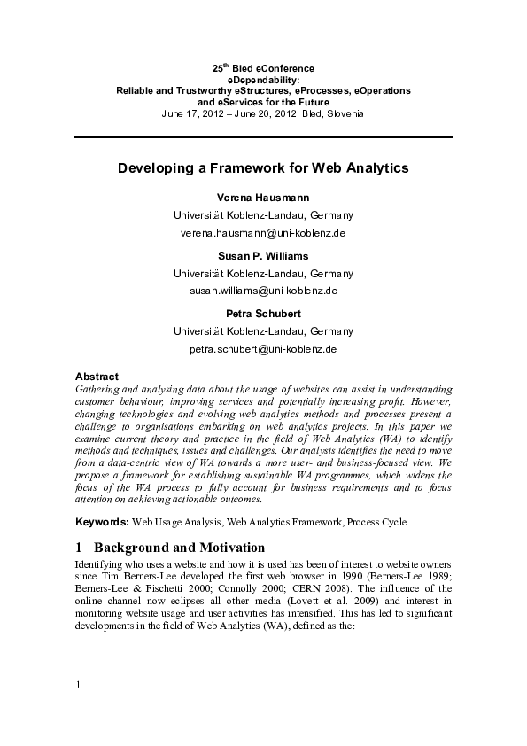 (PDF) Developing a Framework for Web Analytics