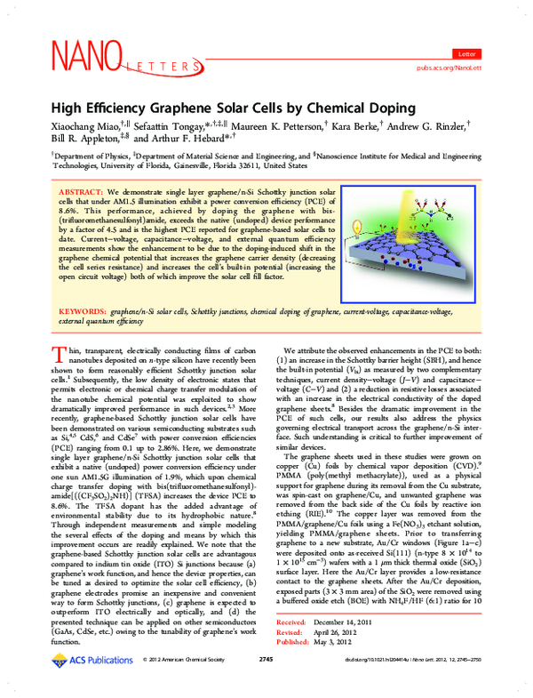 (PDF) High Efficiency Graphene Solar Cells by Chemical Doping