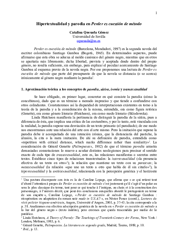 (PDF) Hipertextualidad y parodia en Perder es cuestión de método