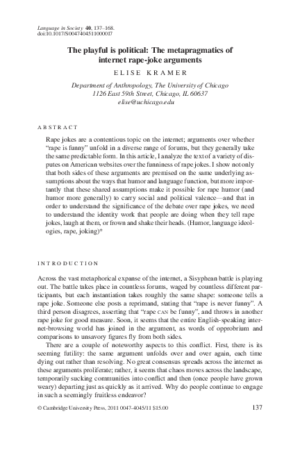 (PDF) The playful is political: The metapragmatics of internet rape ...