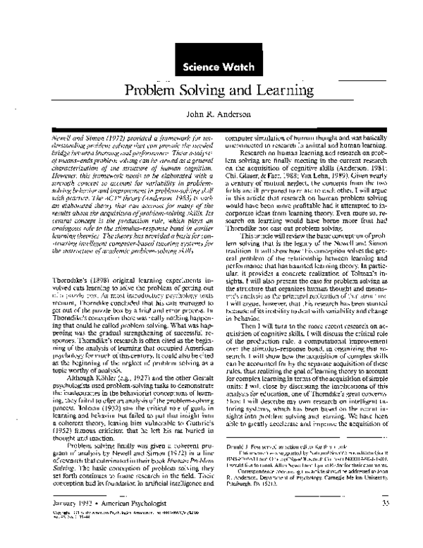 Problem Solving And Learning