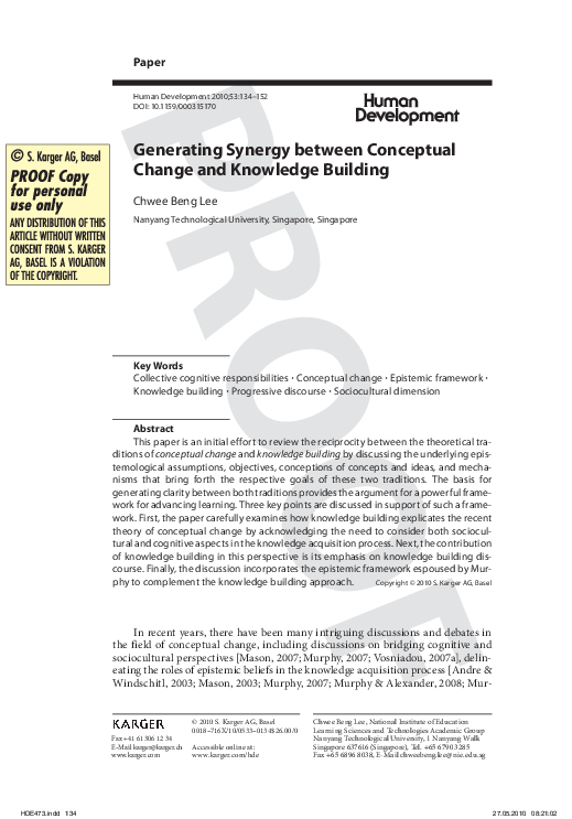 (PDF) Generating synergy between conceptual change and knowledge building