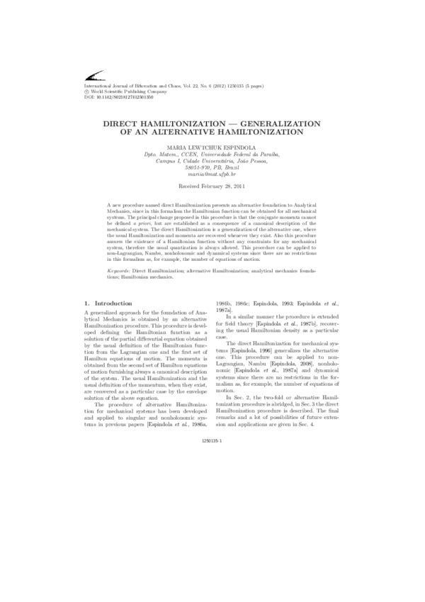 (PDF) DIRECT HAMILTONIZATION - THE GENERALIZATION OF AN ALTERNATIVE ...