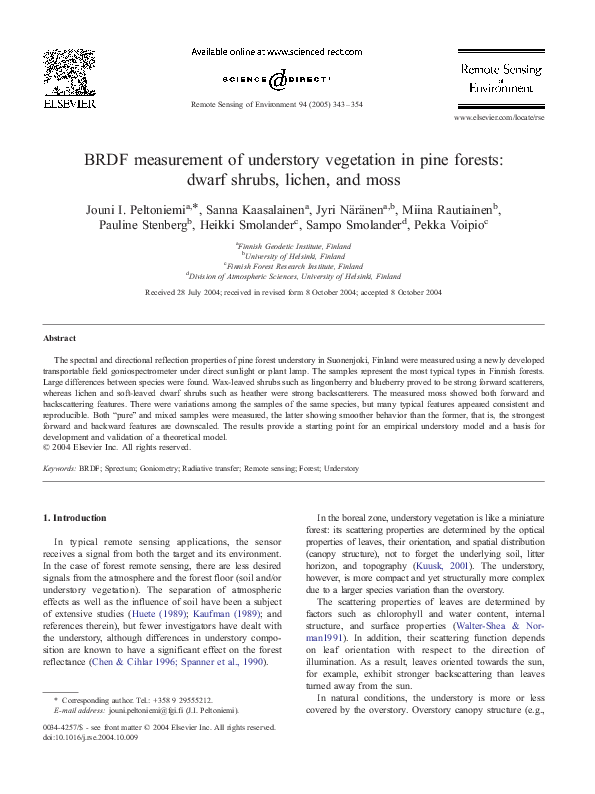 (PDF) BRDF measurement of understory vegetation in pine forests: dwarf ...