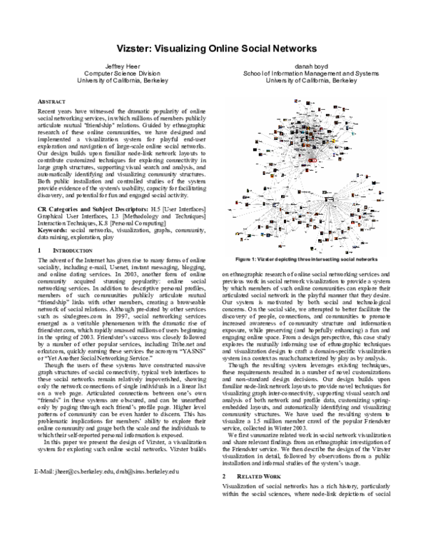 (PDF) Vizster: Visualizing online social networks