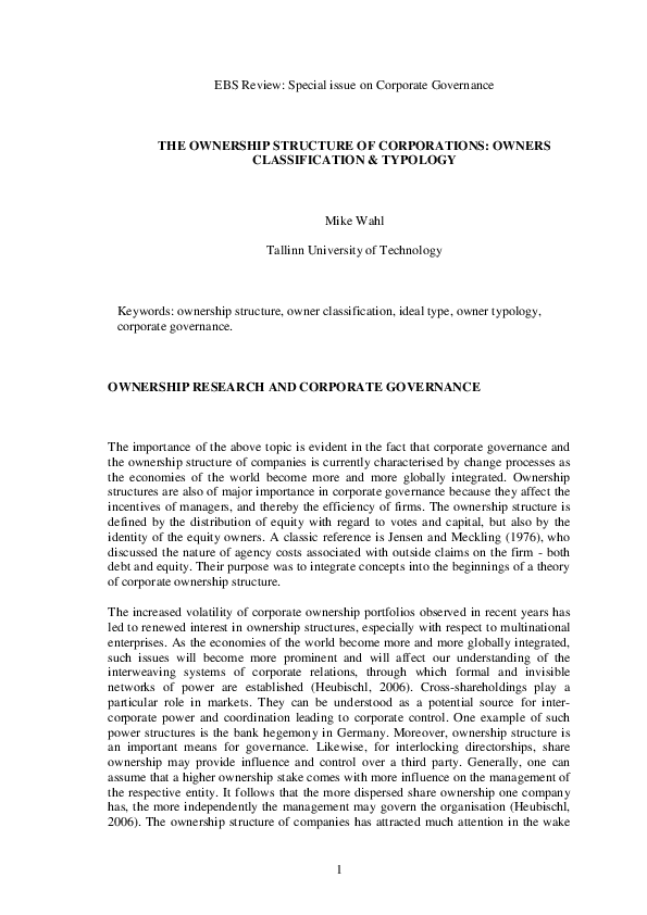 (PDF) The ownership structure of corporations: Owners classification ...