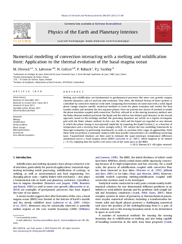 (PDF) Numerical modelling of convection interacting with a melting and ...