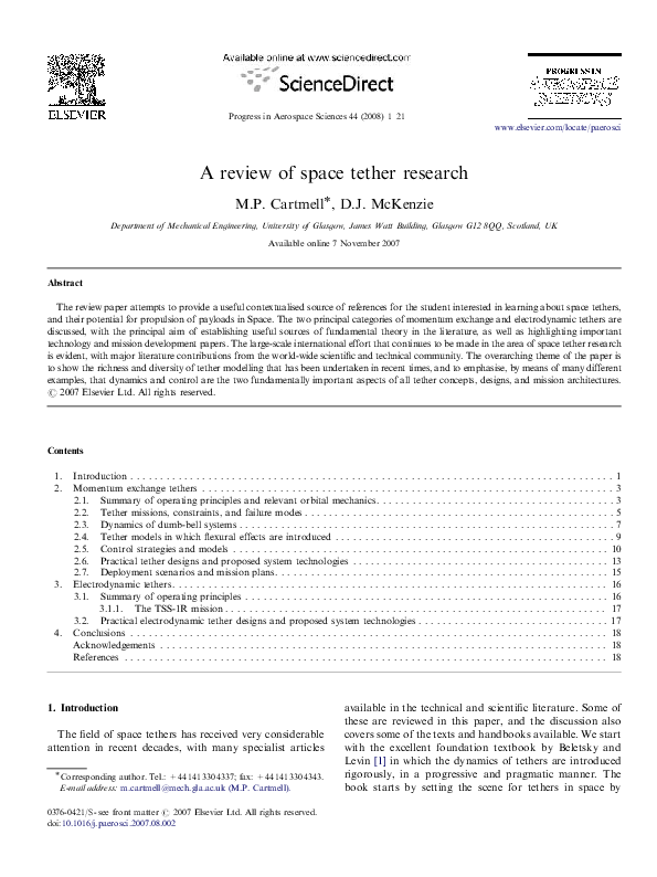 (PDF) A review of space tether research