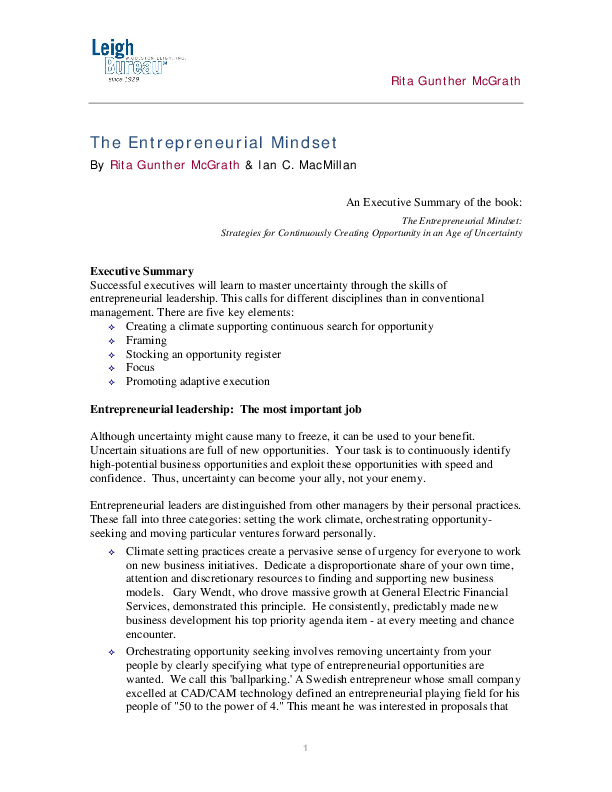 Entrepreneurial mindset essay image