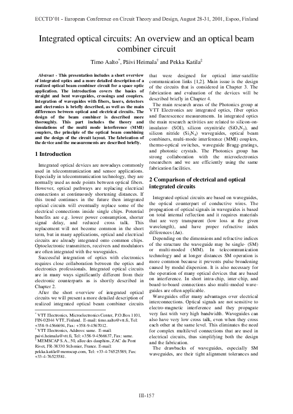 (PDF) Integrated optical circuits: An overview and an optical beam ...