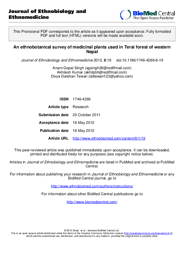 (PDF) An ethnobotanical survey of medicinal plants used in