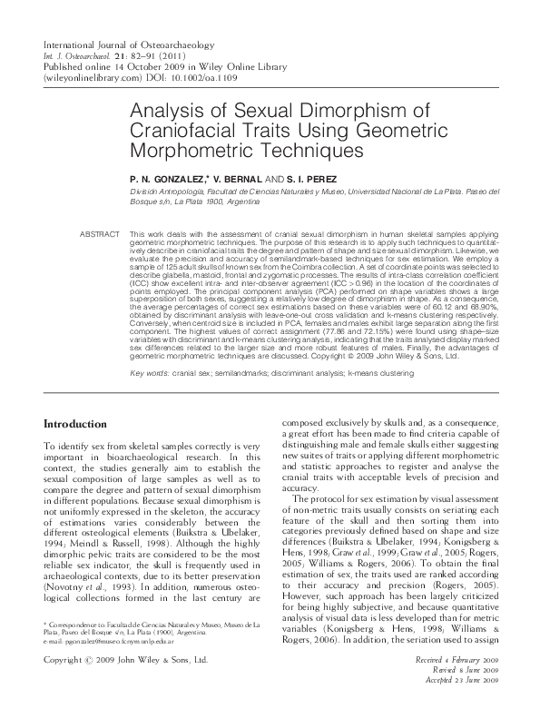 (PDF) Analysis of Sexual Dimorphism of Craniofacial Traits Using ...