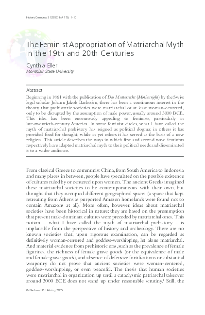 (PDF) The Feminist Appropriation of Matriarchal Myth in the 19th and ...