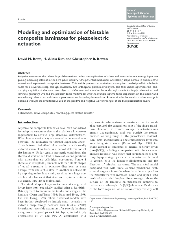 (PDF) Modeling and optimization of bistable composite laminates for ...