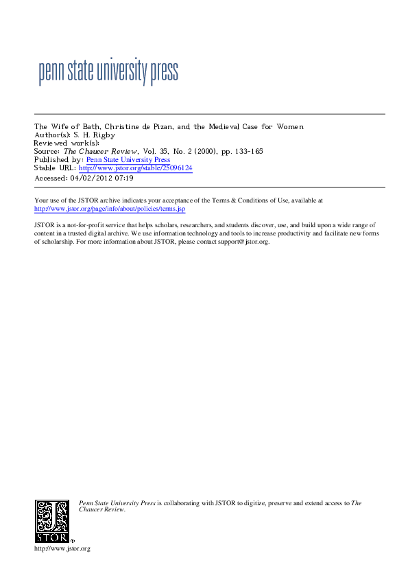 The Wife of Bath, Christine de Pizan and the Medieval Case for Women