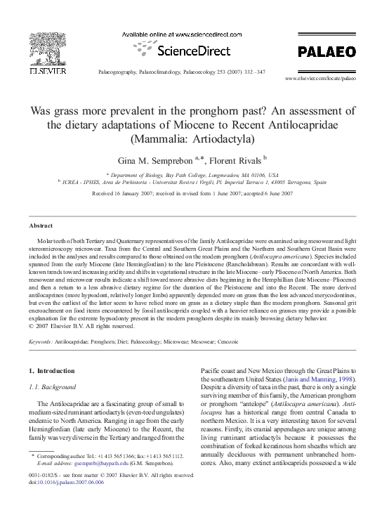 Was grass more prevalent in the pronghorn past? An assessment of the dietary adaptations of Miocene to recent Antilocapridae (Mammalia: Artiodactyla)