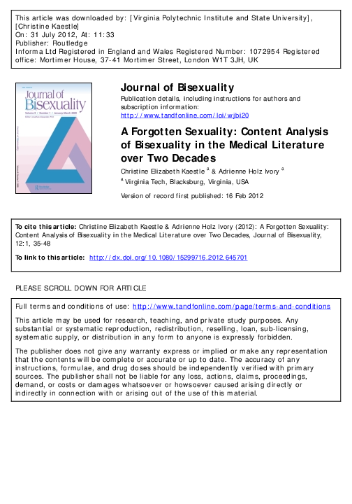 (PDF) A forgotten sexuality: Content analysis of bisexuality in the ...