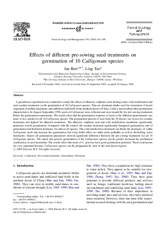 (PDF) Effects of different pre-sowing seed treatments on germination of ...
