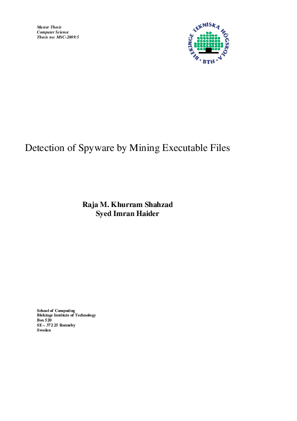 (PDF) Detection of spyware by mining executable files