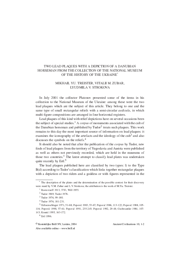(PDF) M. Treister/V.M. Zubar/L.V. Strokova, Two Lead Plaques with a ...