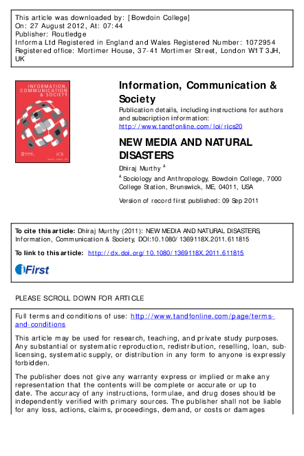 NEW MEDIA AND NATURAL DISASTERS