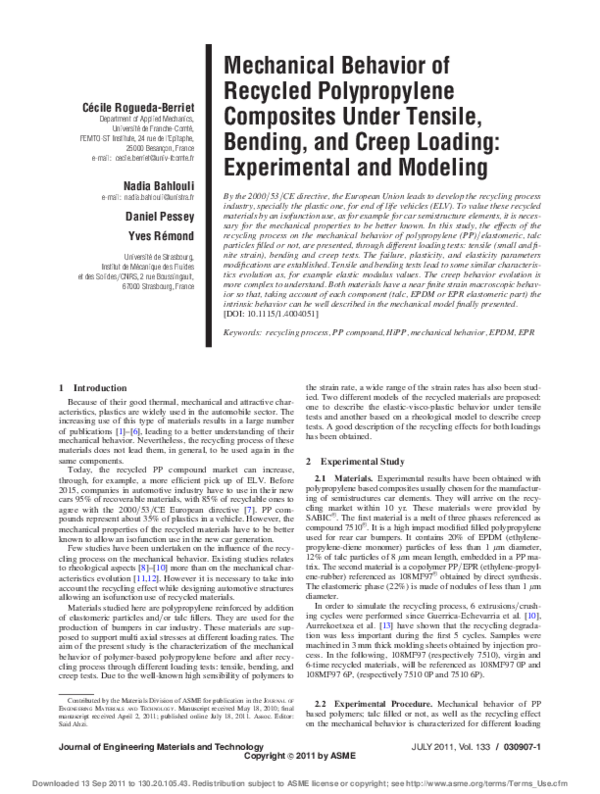 (PDF) Mechanical Behavior of Recycled Polypropylene Composites Under ...