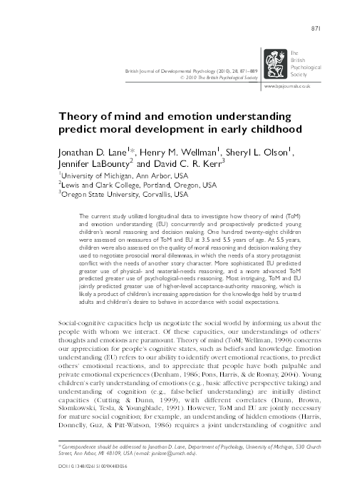 (PDF) Theory of mind and emotion understanding predict moral ...