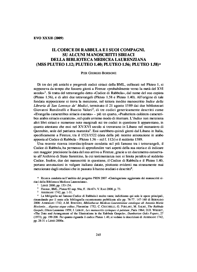 (PDF) Il Codice di Rabbula e i suoi compagni. Su alcuni manoscritti ...