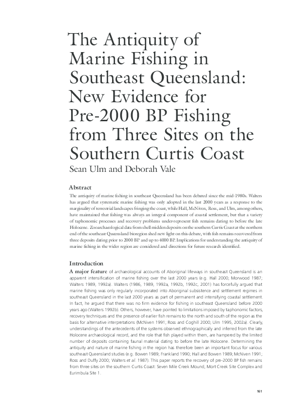 (PDF) The antiquity of marine fishing in southeast Queensland: New ...