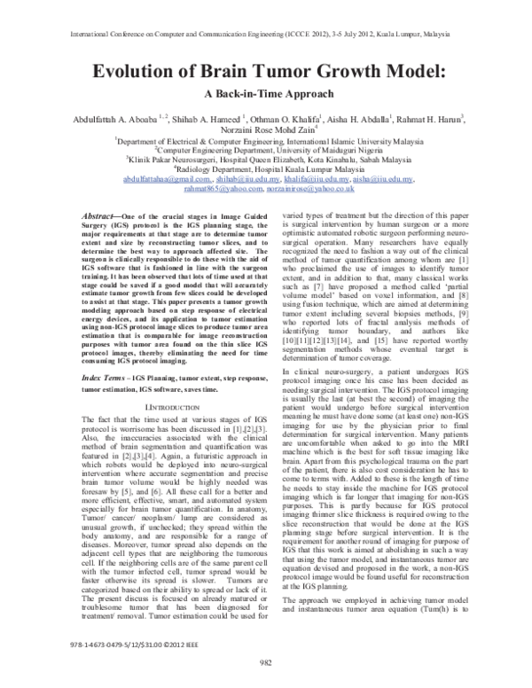 (PDF) Evolution of Brain Tumor Growth Model