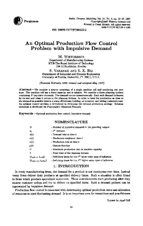 (PDF) An optimal production flow control problem with impulsive demand