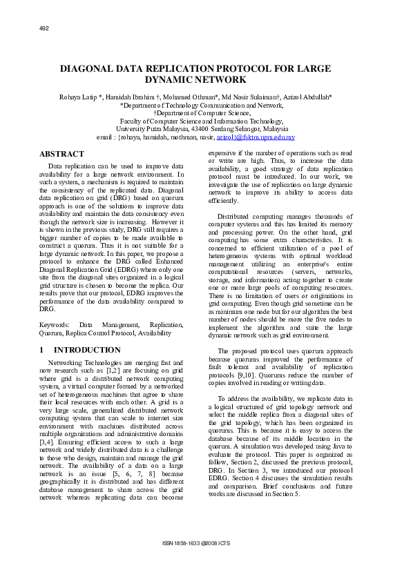 (PDF) DIAGONAL DATA REPLICATION PROTOCOL FOR LARGE DYNAMIC NETWORK