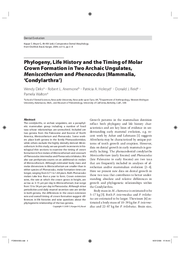 (PDF) Phylogeny, life history and the timing of molar crown formation ...