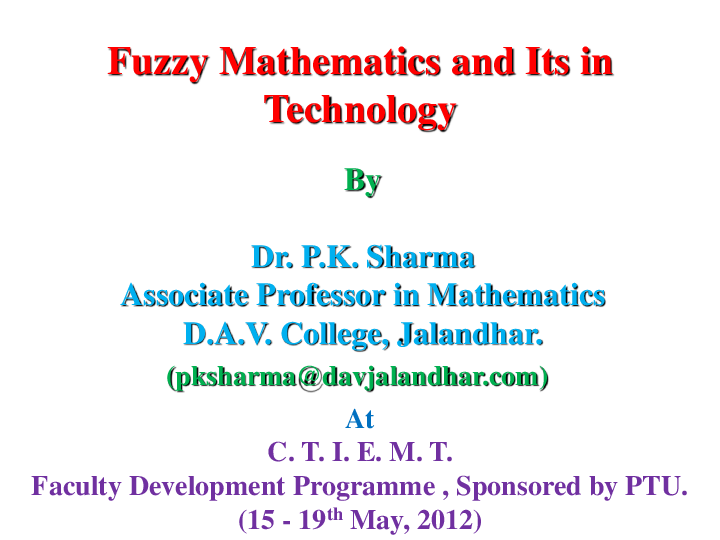 (PPT) Fuzzy Mathematics and Its Importance in Technology