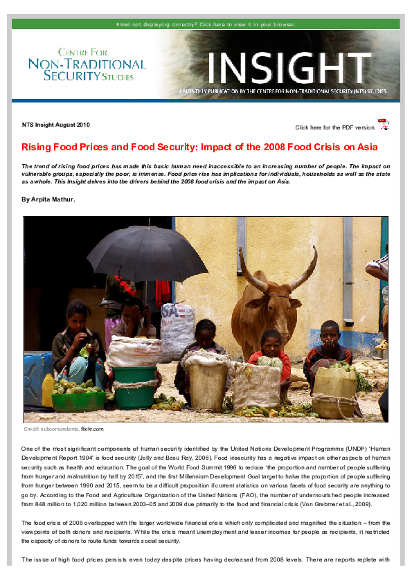 (PDF) Rising Food Prices and Food Security: Impact of the 2008 Food ...