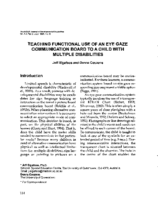 (PDF) Teaching functional use of an eye gaze communication board to a ...
