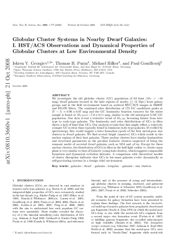 (PDF) Globular cluster systems in nearby dwarf galaxies I. HST/ACS ...